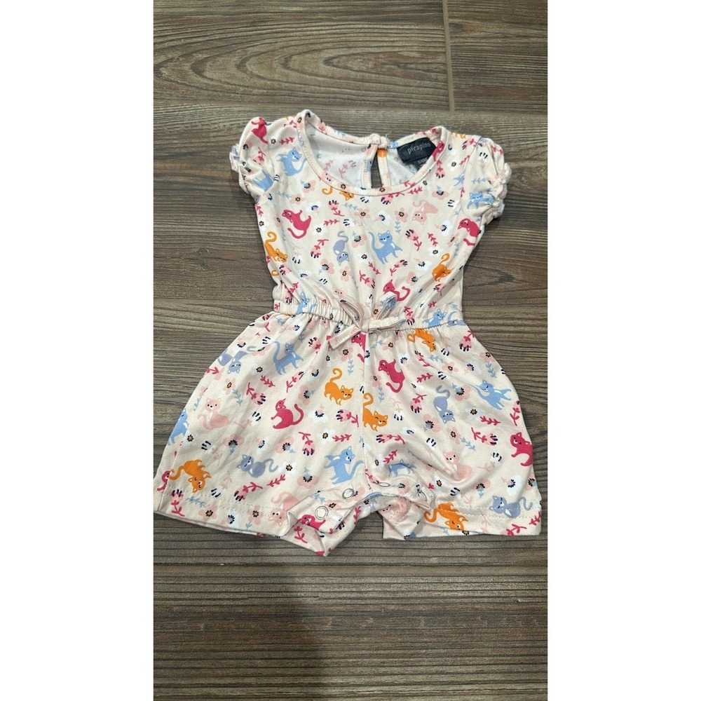 Picapino Cat Romper Girls 3-6M Multicolor Floral Print Cottagecore EUC